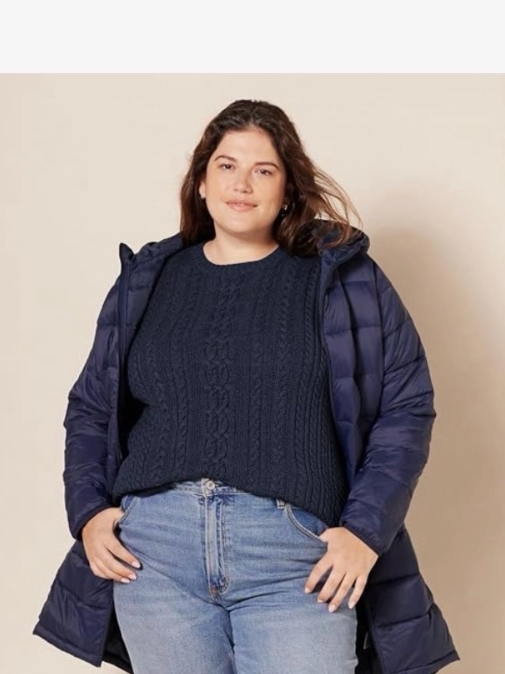 Amazon Essentials Navy Cable Knit Crewneck Sweater-Women’s